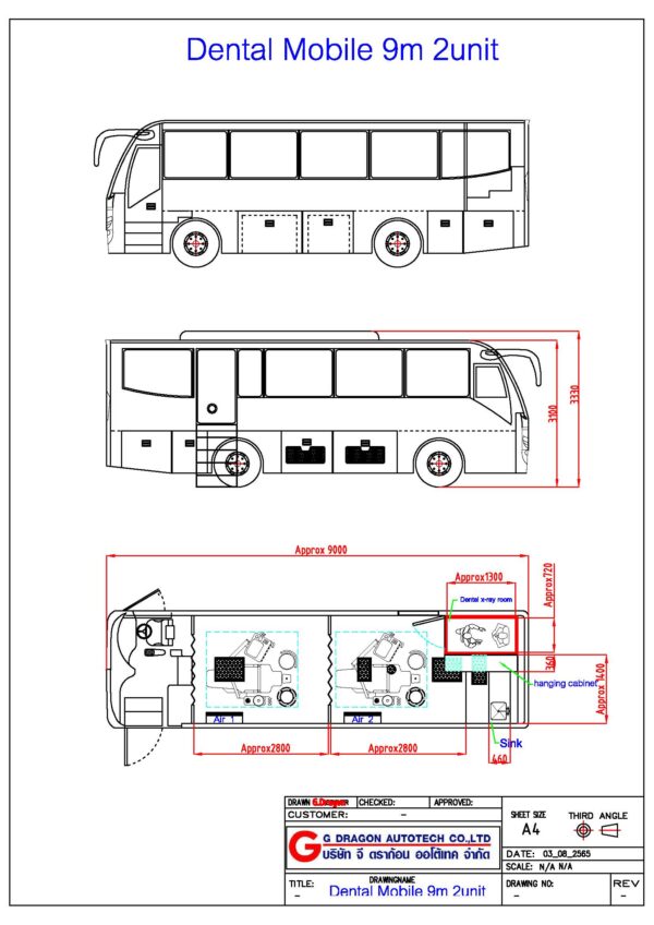 งานดัดแปลงรถบัสโดยสารขนาด 9 เมตร เป็นรถทันตกรรมเคลื่อนที่แบบ 2 เตียงทันตกรรมและ 1 ห้องเอกซเรย์ฟัน บริษัท คิงส์-วิน จำกัด